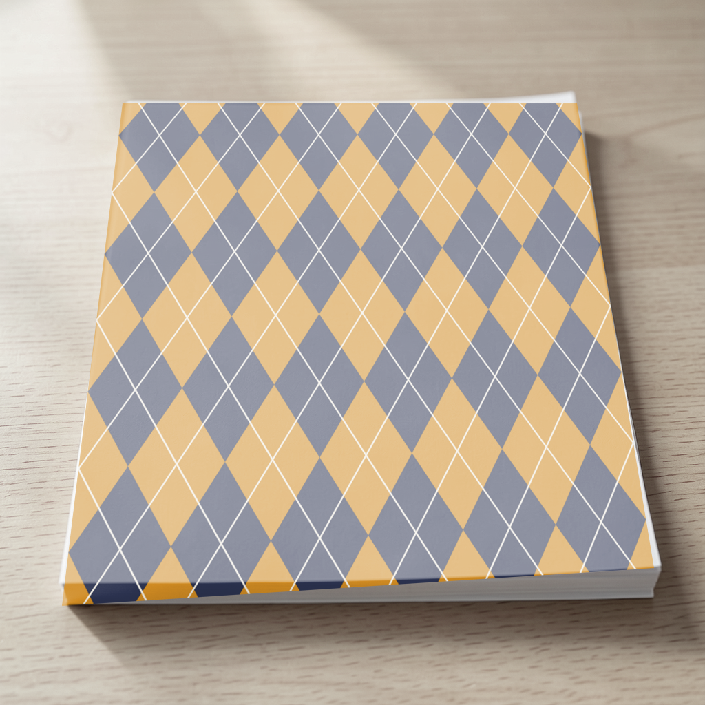 The Ink & Marigold argyle pattern shown at realistic scale in a pages scene