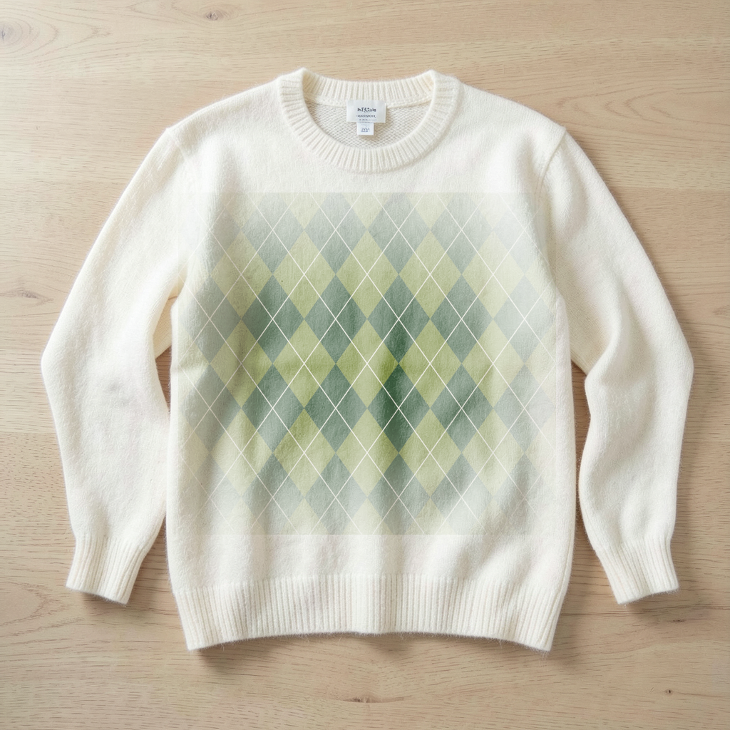 The Campbell Heritage argyle pattern shown at realistic scale in a sweater scene